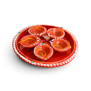 Handcrafted Decorative Clay Diya Plate Set