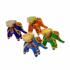 Decorative Elephant Tealight Candle Holders – Multicolor Set of 4