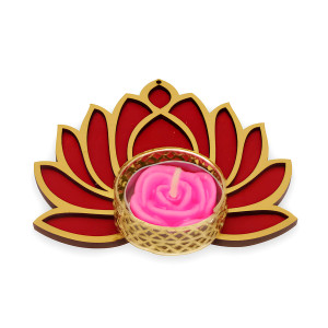 Lotus-Shaped Decorative Tealight Holder with Pink Rose Candle