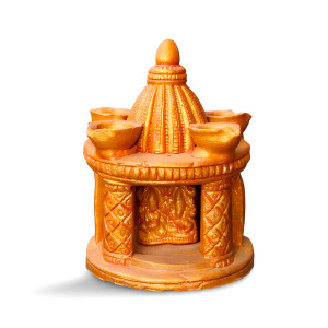 Terracotta Temple Diya Stand with 5 Diyas – Handcrafted