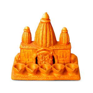 Terracotta Temple Diya Stand with 5 Diyas – Golden Finish