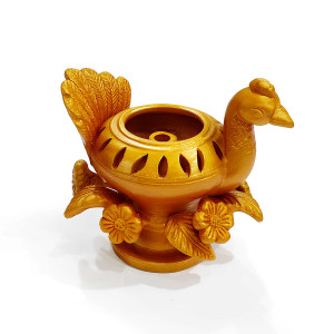 Hand-painted Peacock Design Clay Diya Holder – Golden Finish