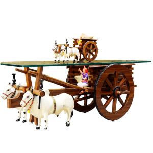 Villege Cart Glass Table – (This Pack Excludes the Small cart on TeaPoy)