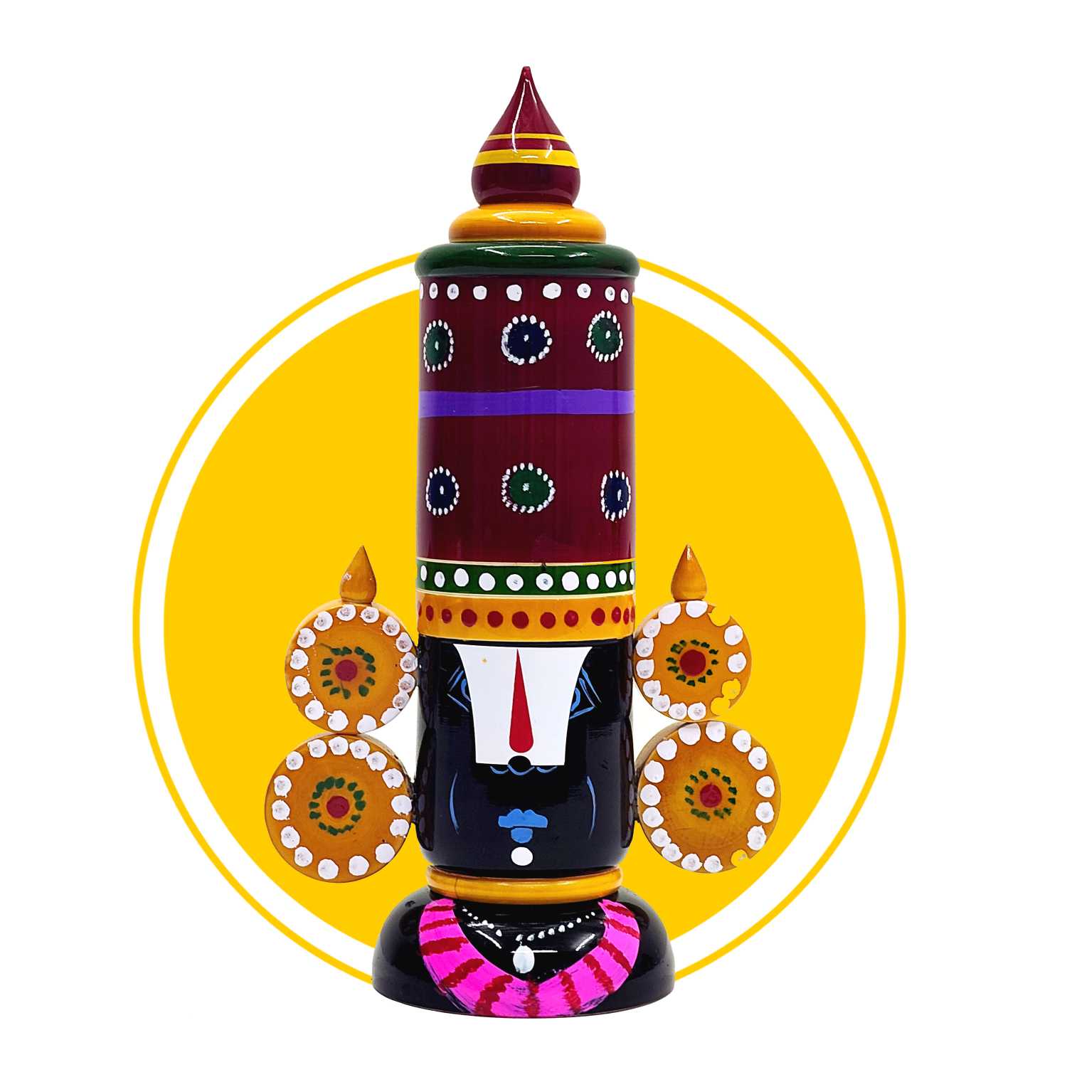 Etikoppaka Cylindrical Lord Venkateswara Wooden Idol