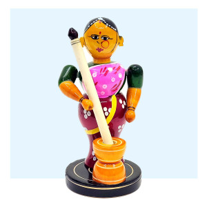 Etikoppaka Woman with Traditional Pounder – Wooden Figurine