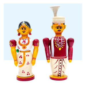 Etikoppaka Traditional Bride and Groom Wooden Dolls