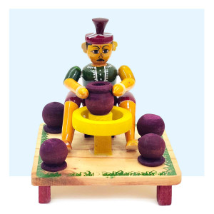 Etikoppaka Potter at Wheel Set – Handcrafted Wooden Toy Display
