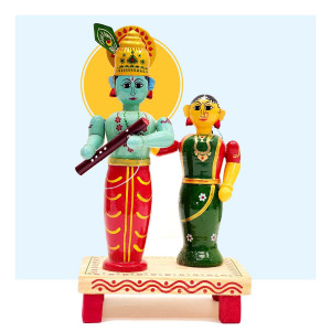 Etikoppaka Wooden Krishna and Rukmini Idol Set on Pedestal