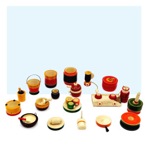 Etikoppaka Wooden Kitchen Set – 20-Piece Handcrafted Toy Utensils