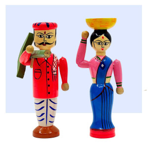 Etikoppaka Farmer & Lady Doll Pair – Traditional Wooden Handcrafted Toys
