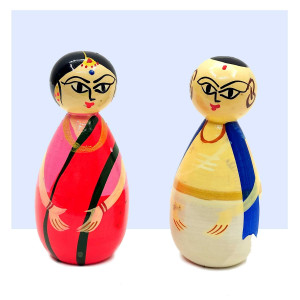 Etikoppaka Wooden Couple Dolls – Traditional Handcrafted Lacquerware Set
