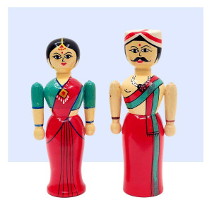 Etikoppaka Wooden Village Couple Dolls – Handcrafted Pair