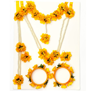 Radiant Yellow Floral Jewelry Set – Perfect for Festive Celebrations