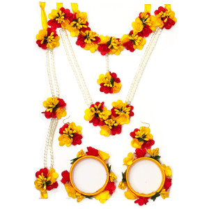 Vibrant Red and Yellow Floral Jewelry Set – Perfect for Festive Celebrations