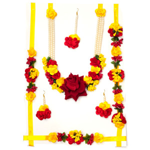 Bold Red and Yellow Floral Jewelry Set – Perfect for Festive Celebrations