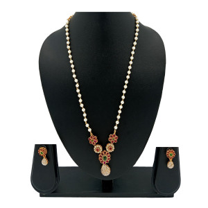 Gold Plated Floral Pearl Necklace Set