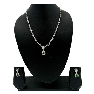 Silver Plated Green Stone Necklace Set