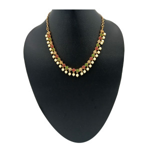 Elegant Floral Pearl Drop Necklace – Multicolor Stone Imitation Jewellery