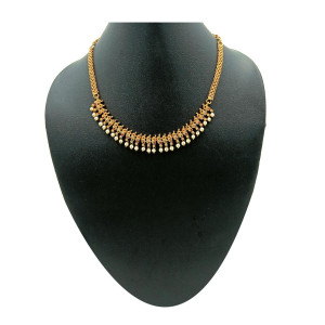 Simple Gold Plated Chain Necklace with Hanging Beads – Daily & Ethnic Wear