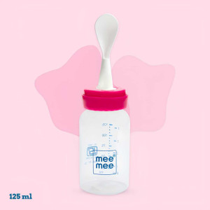 Mee Mee Silicone Feeding Bottle with Soft Spoon – 125ml (Pink)