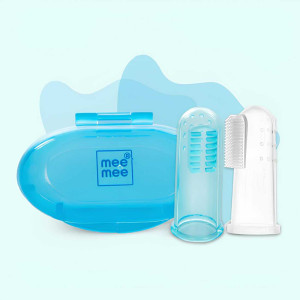 Mee Mee Soft Silicone Finger Toothbrush with Protective Case – Blue