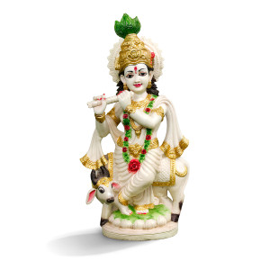 Lord Krishna with Cow Plaster of Paris Idol