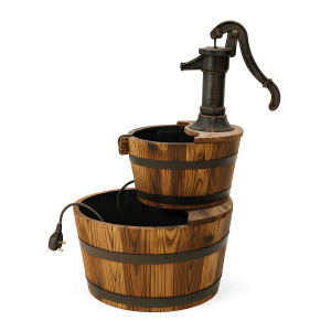 Wooden Barrel Pump Fountain Planter