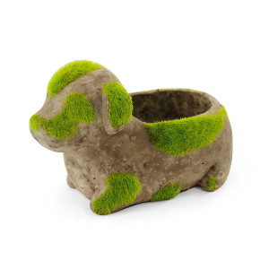 Dog-Shaped Brown Planter with Green Moss Finish
