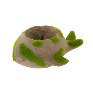 Whale-Shaped Cement Planter with Grass Texture Finish