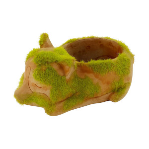 Cat-Shaped Brown Planter with Green Moss Finish