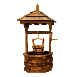 Wooden Wishing Well Planter with Roof
