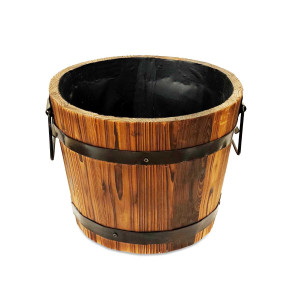 Wooden Bucket Planter with Metal Bands