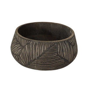 Round Cement Planter with Leaf Carved Design