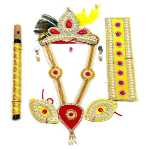 Krishna Idol Embellishment Set with Red Heart Pendant – 7 Pieces | Villege Breeze