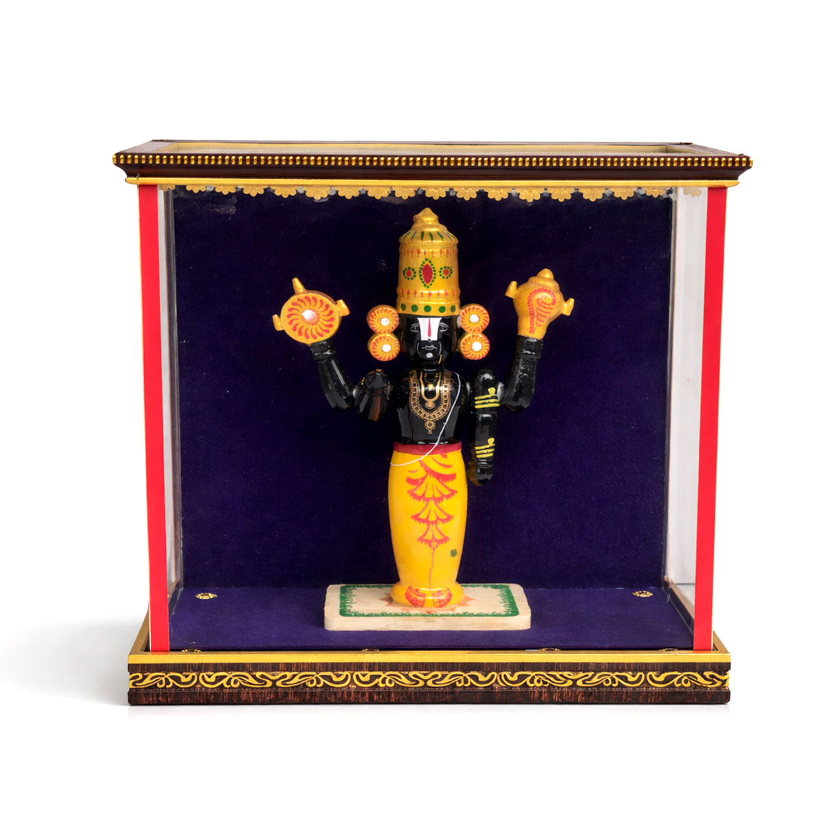 Lord Venkateswara Wooden Figurine in Display Case