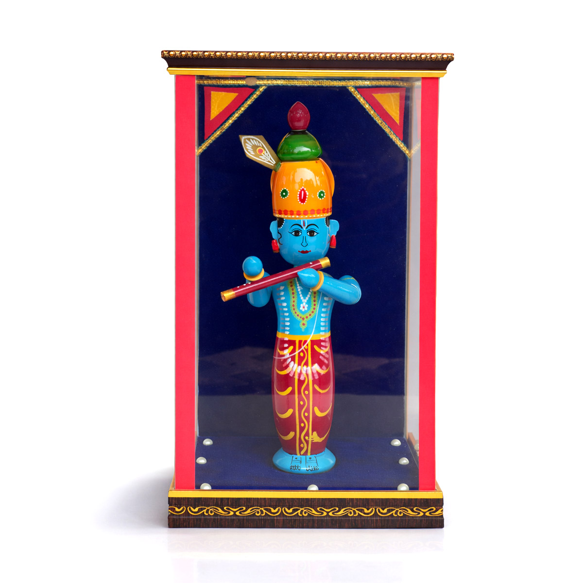 Lord Krishna Flute Playing Wooden Figurine