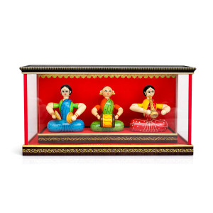 Traditional Musical Trio Wooden Figurines in Display Case