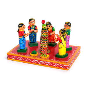 Bathukamma Festival Women Wooden Figurine Scene