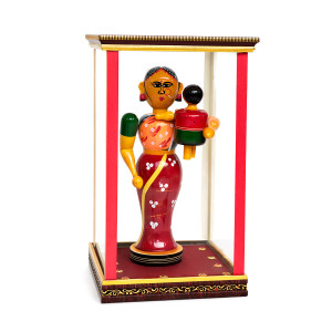 Mother with Child Wooden Figurine in Display Case
