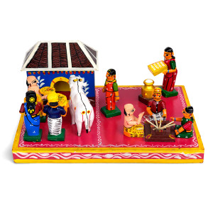 Kondapalli Traditional Village Ritual & Household Scene Wooden Figurines