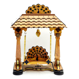 Beautiful Wooden Peacock Jhula Swing for Idols – 13x11 Inches