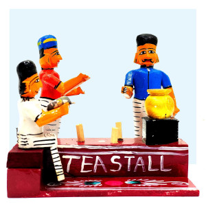 Kondapalli Tea Stall Scene – Traditional Wooden Toy Display