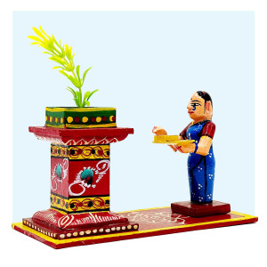 Kondapalli Tulasi Pooja Scene – Traditional Wooden Toy Display