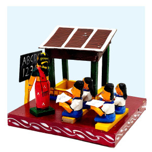 Kondapalli Village School Scene – Handcrafted Wooden Toy Display