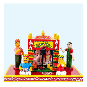 Kondapalli Wedding Mandapam Scene – Handcrafted Traditional Toy Set