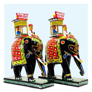 Small Kondapalli Royal Elephant Procession – Handcrafted Wooden Toy Set (2 Elephants)