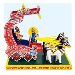 Kondapalli Mahabharata Krishna-Arjuna Ratha Set – Wooden Chariot Scene