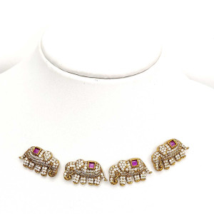 Elephant Motif Stone-Studded Pendant Set (Pack of 4)