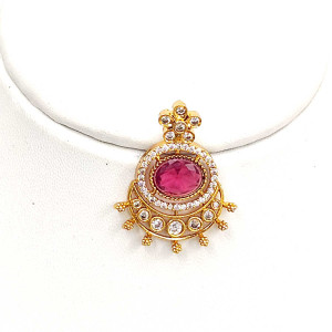 Ruby Stone Antique Pendant with Diamond Accents