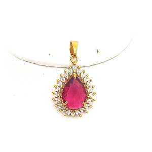Teardrop Ruby Pendant with CZ Stone Halo